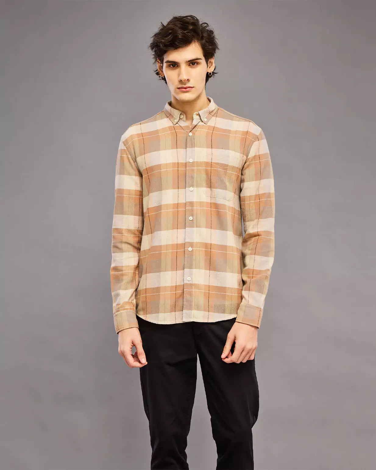 LIGHT ORANGE BOX CHECK SHIRT