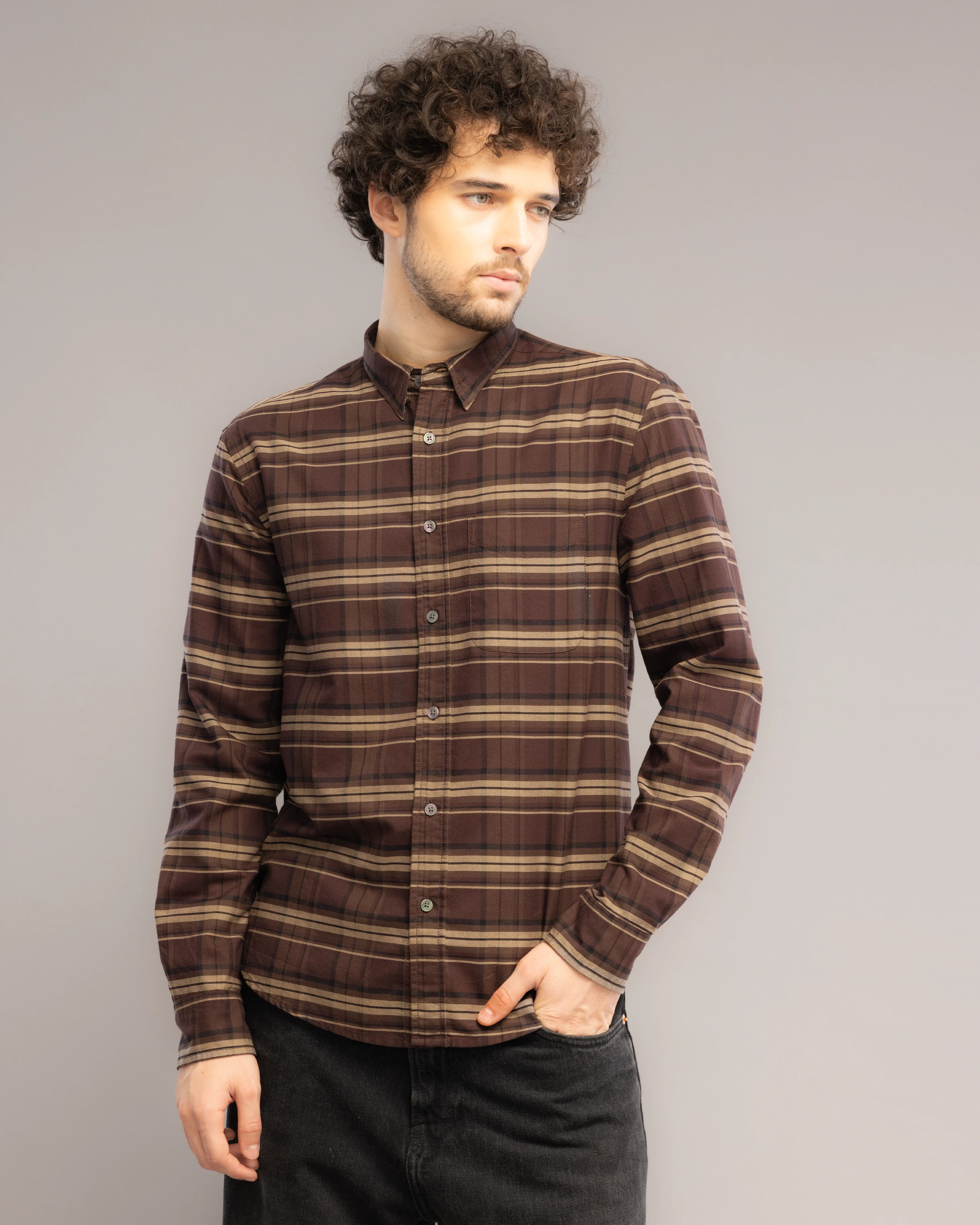 BROWN  PANNEL CHECK SHIRT