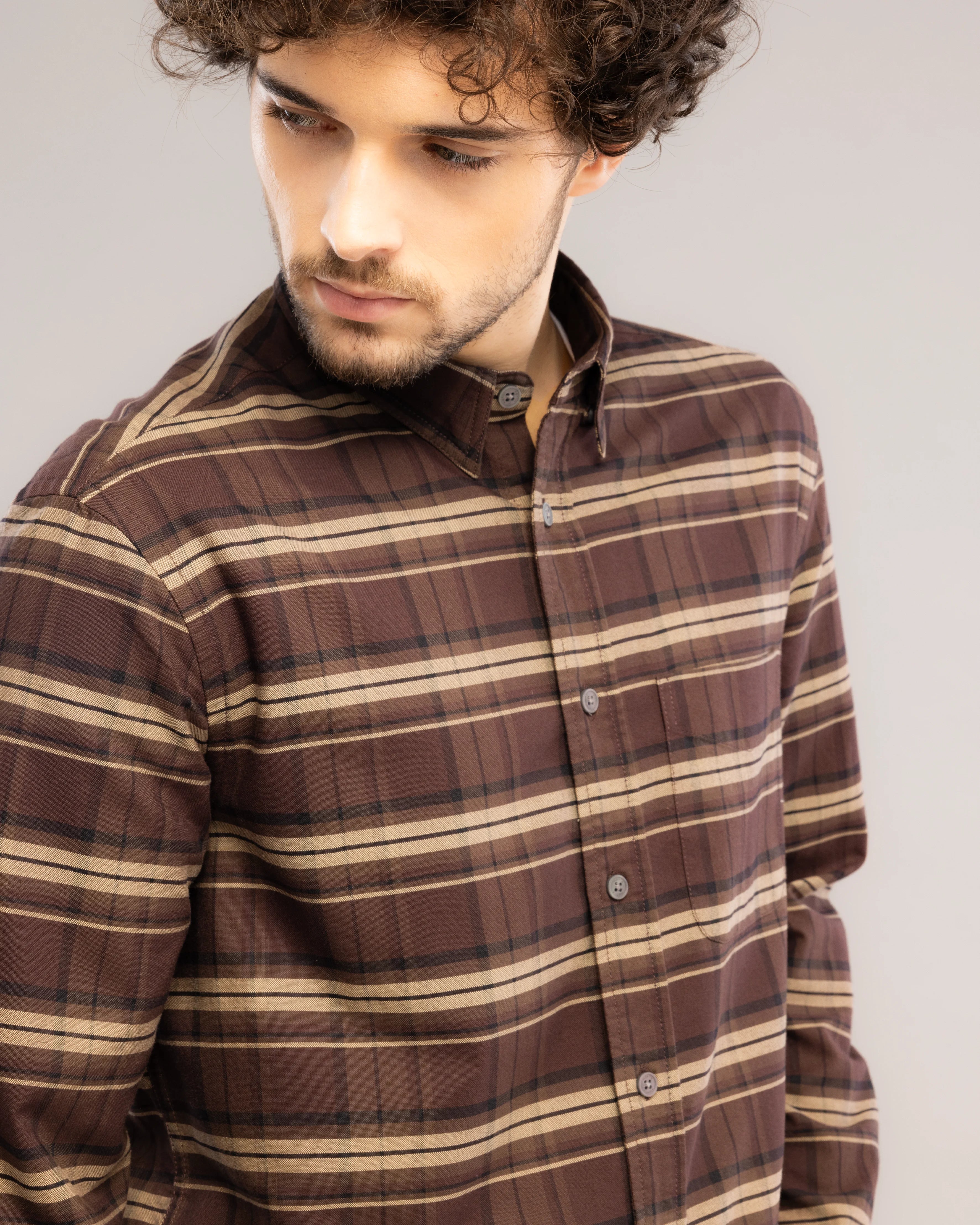 BROWN  PANNEL CHECK SHIRT