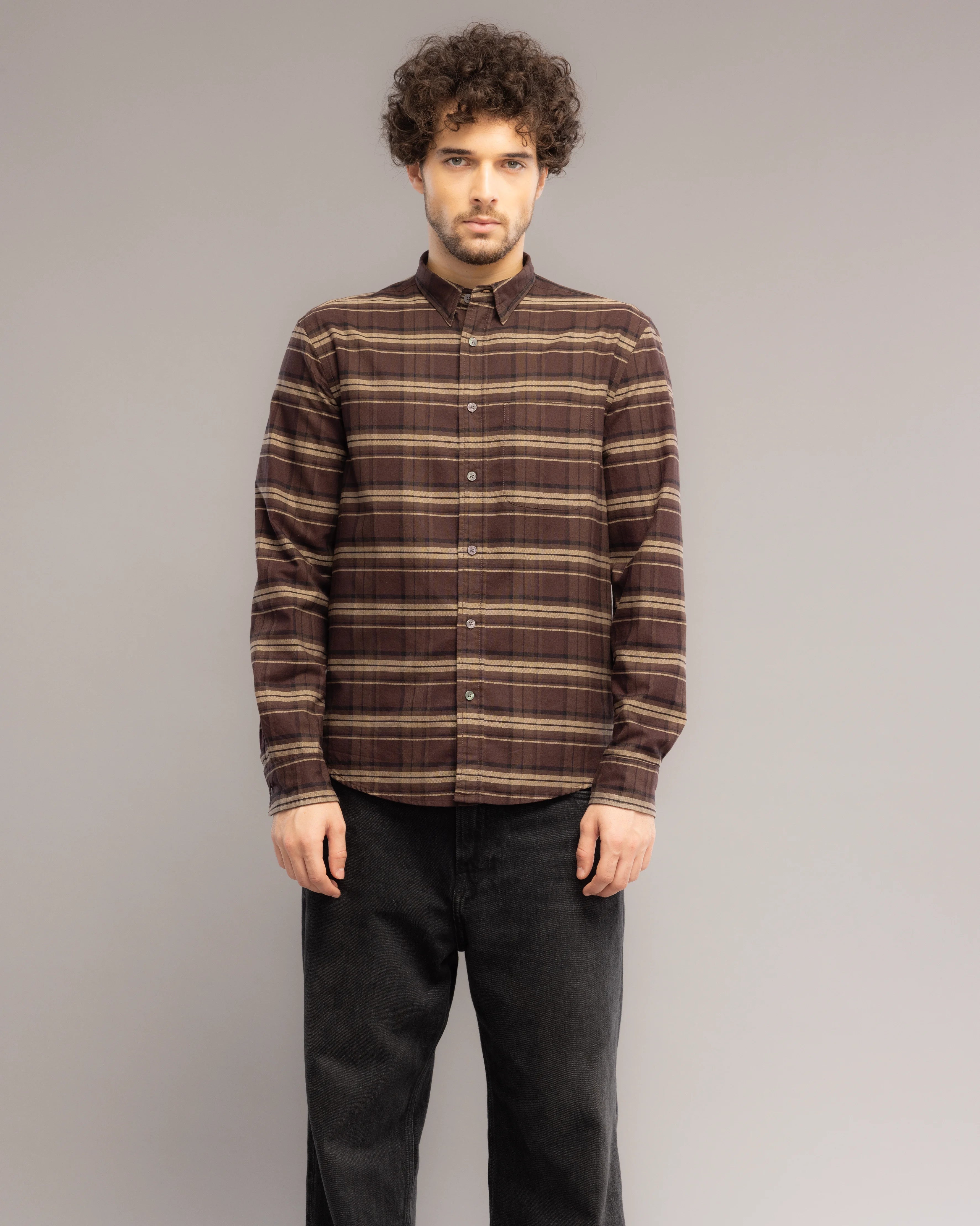 BROWN  PANNEL CHECK SHIRT