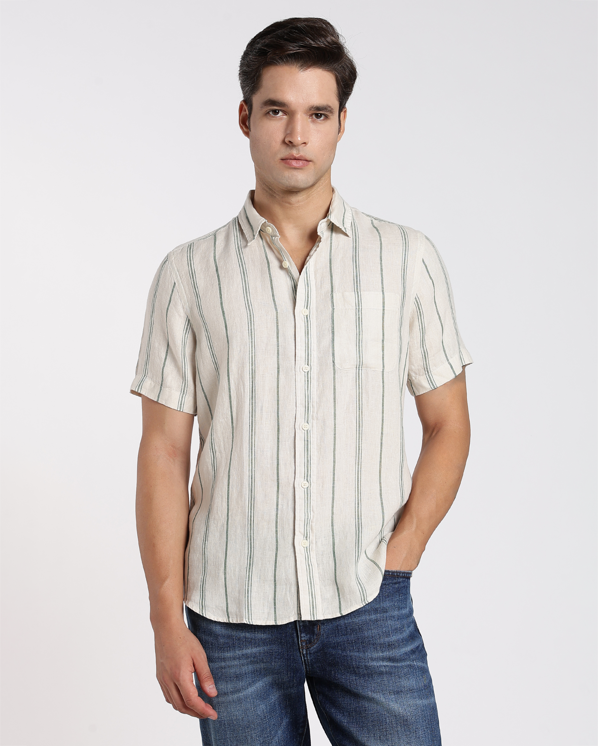 White and Green Stripe Shirt