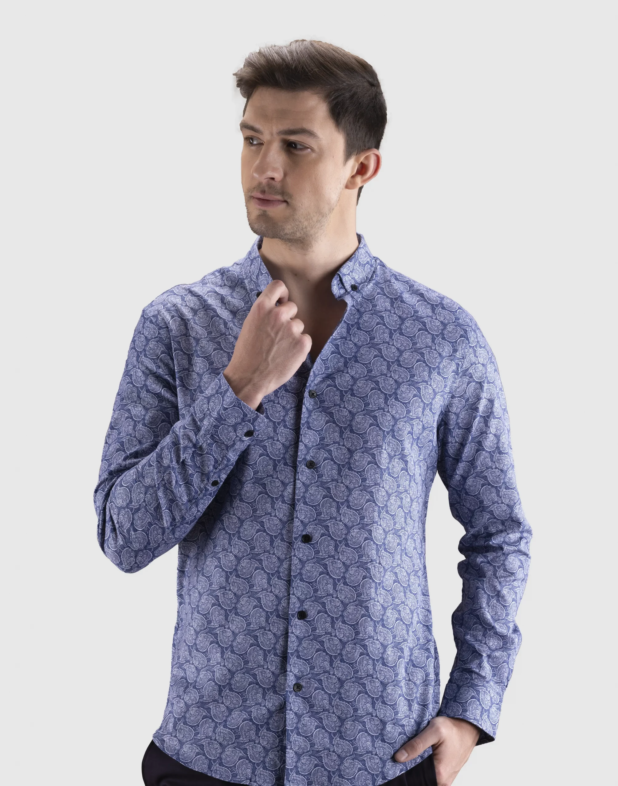 Shop 100% Cotton Light Blue Digital Print Full Sleeve Shirt In Online
