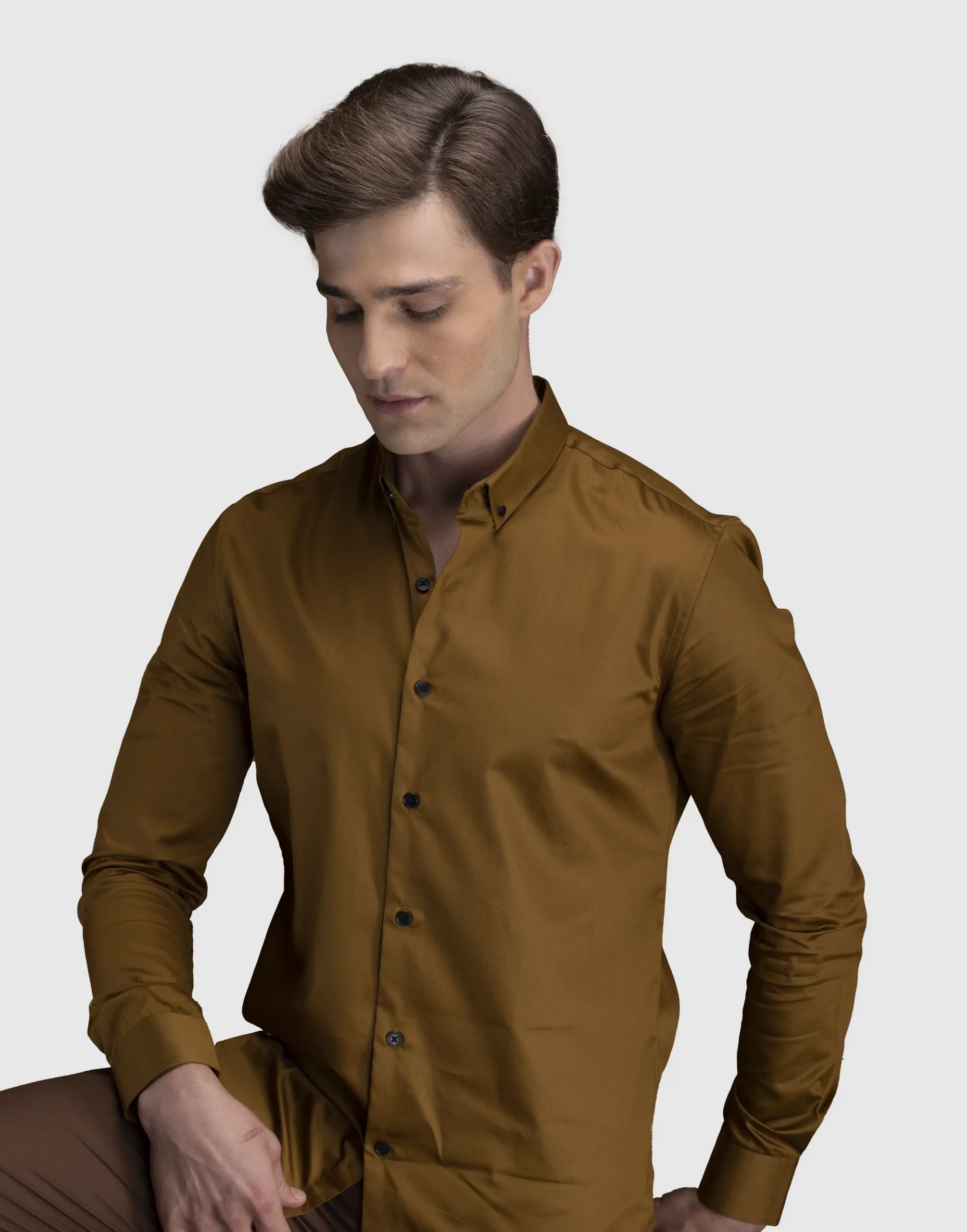 Plain Raw Silk Shirt in Orange (36) - Ucchal Fashion
